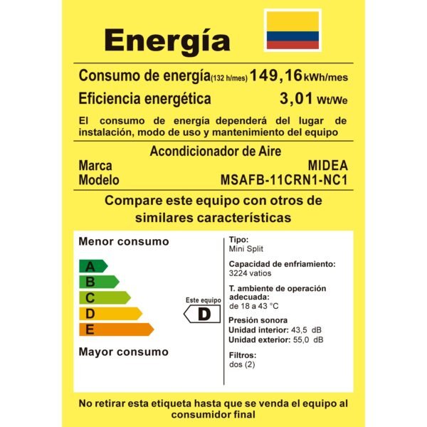 Aire acondicionado tipo Mini split MIDEA ON OFF de 12.000 btu 220v - Imagen 3
