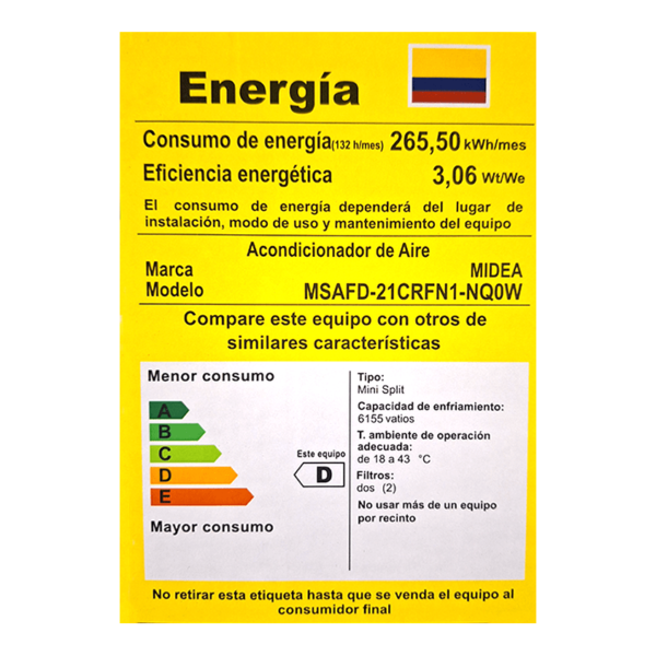 Aire acondicionado tipo Mini split MIDEA SILK Inverter de 21.000 btu 220v - Imagen 3