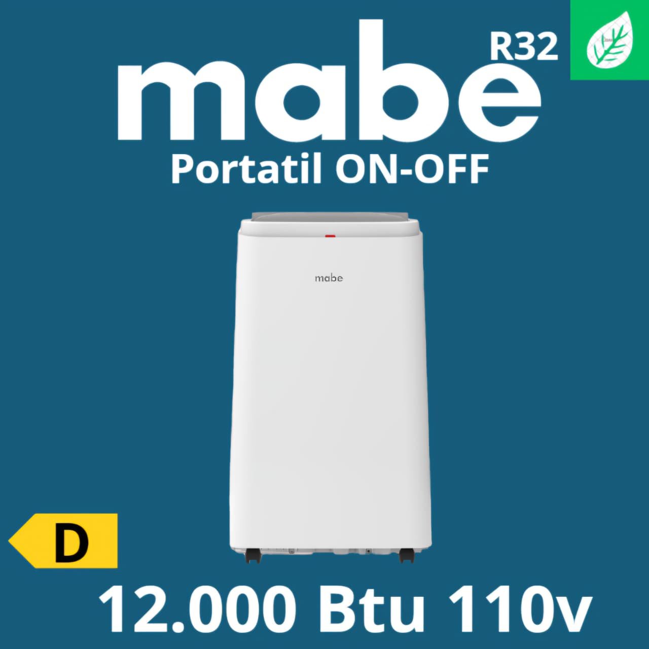AIRE ACONDICIONADO PORTATIL 12000 BTU/H R32 110V MABE. SIN WIFI